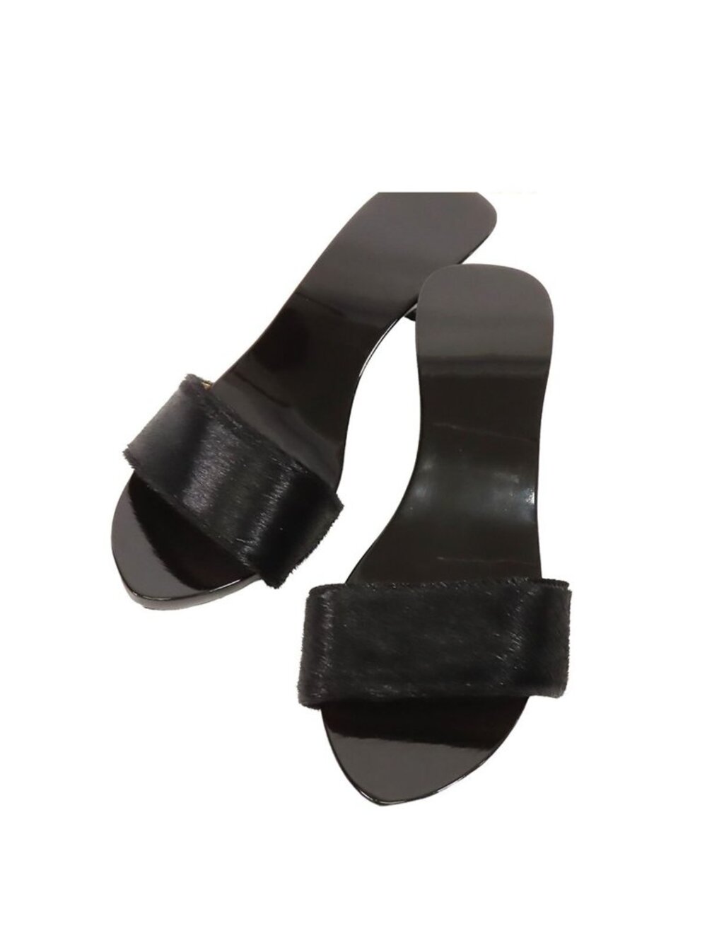 Hermes Mules Black Calf Hair Wood Lacquered Sandals Soled